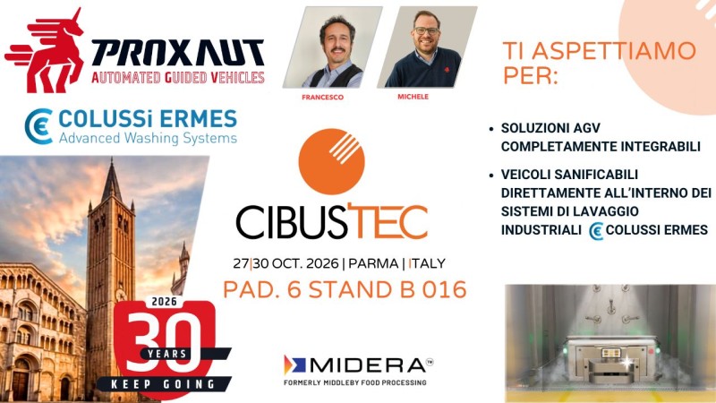 CIBUSTEC 2026: PROXAUT presenta a Parma le proprie soluzioni AGV per il settore food & beverage